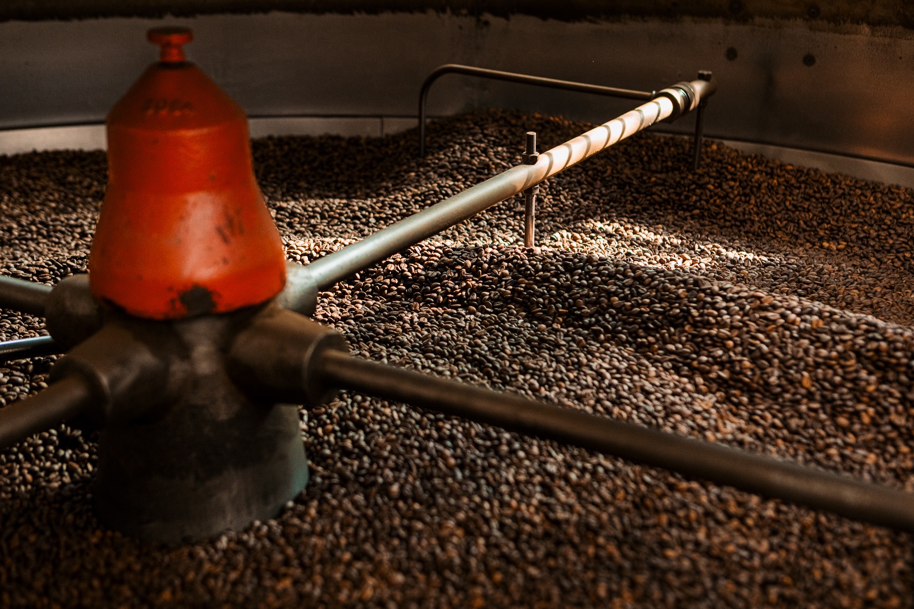 Palenie kawy Pavin Caffè – ziarna w piecu podczas procesu palenia