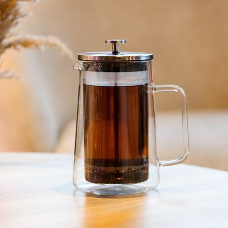 Vialli Design french press DIVA szklany z podwójną ścianką 1l srebrny mat - obrazek 5