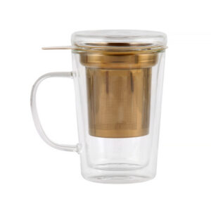 Vialli Design szklanka AMO ze stalowym złotym zaparzaczem 300ml