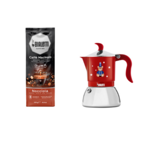 Bialetti - kawiarka Fiammetta Induction Joyful Christmas 2tz czerwona + Bialetti - Caffe Macinato Nocciola Espresso 250g