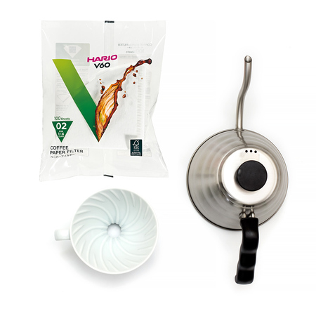 Zestaw Hario Dripper V60-02 + Czajnik + Filtry