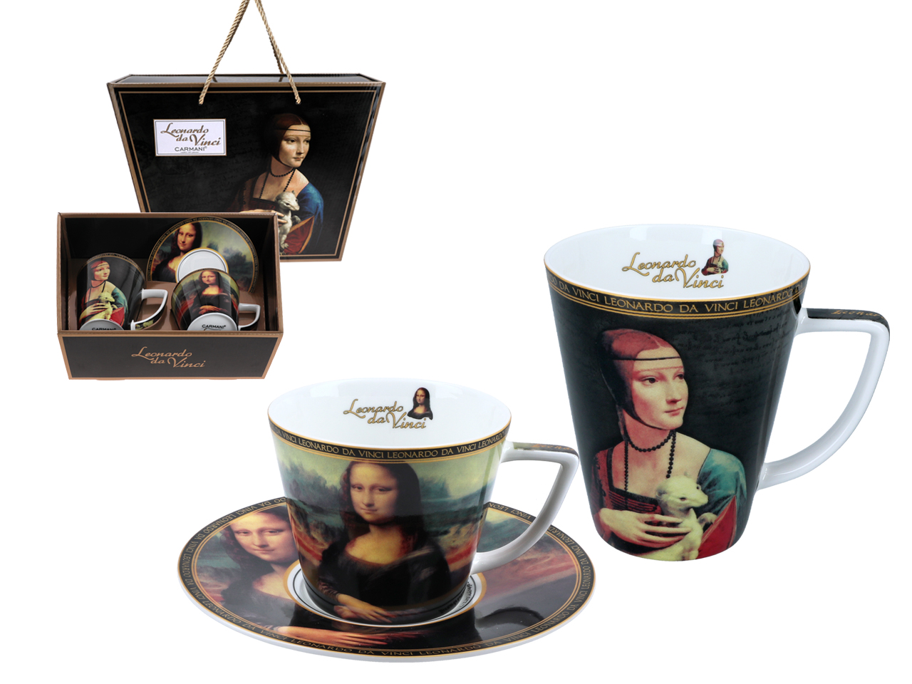Kpl. filiżanka i kubek - L. da Vinci, Mona Lisa, Dama z łasiczką (CARMANI)