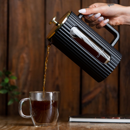 Vialli Design - french press szklany LIVIO 1l czarno-złoty - obrazek 2