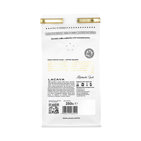 Lacava - kawa ziarnista bezkofeinowa Kolumbia Half-Caf Washed Sugarcane Filter 250 g - obrazek 2